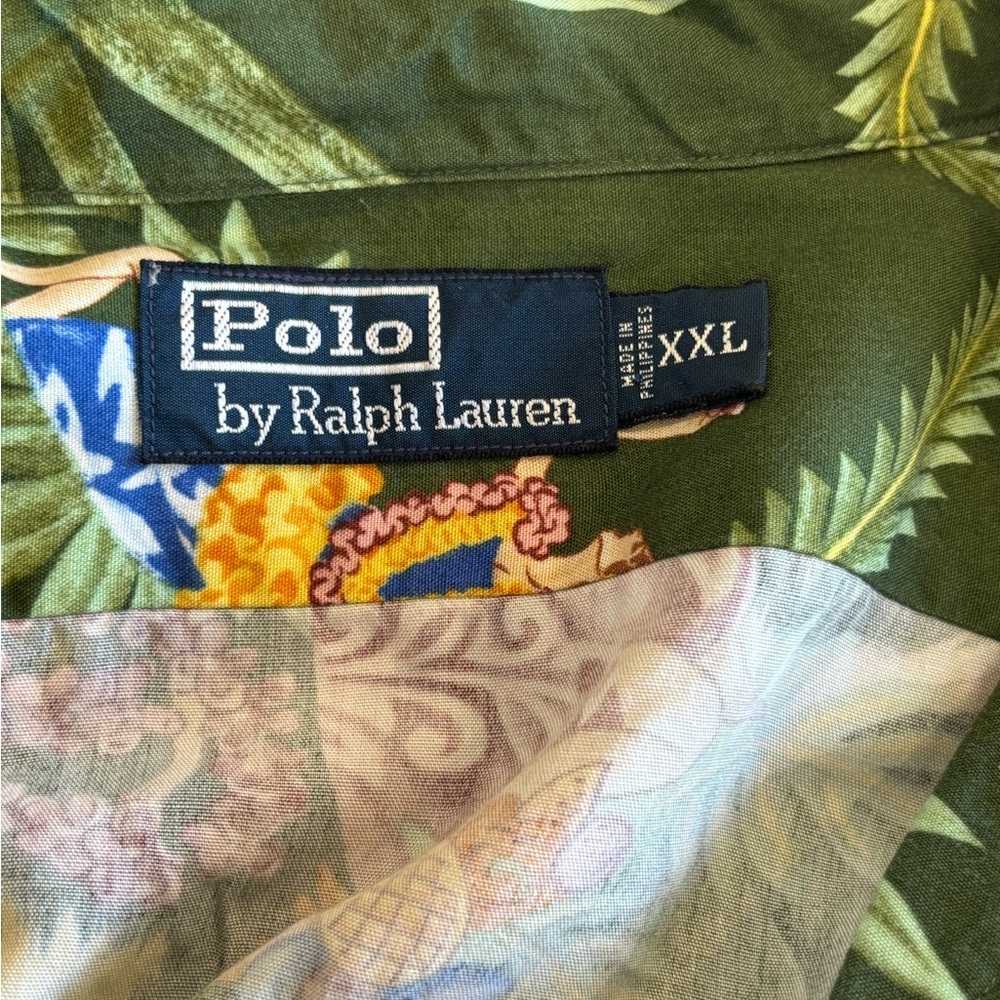 Vintage Polo Ralph Lauren Shirt Men XXL Green Hawaiian Viscose Hula Girls - Picture 7 of 9